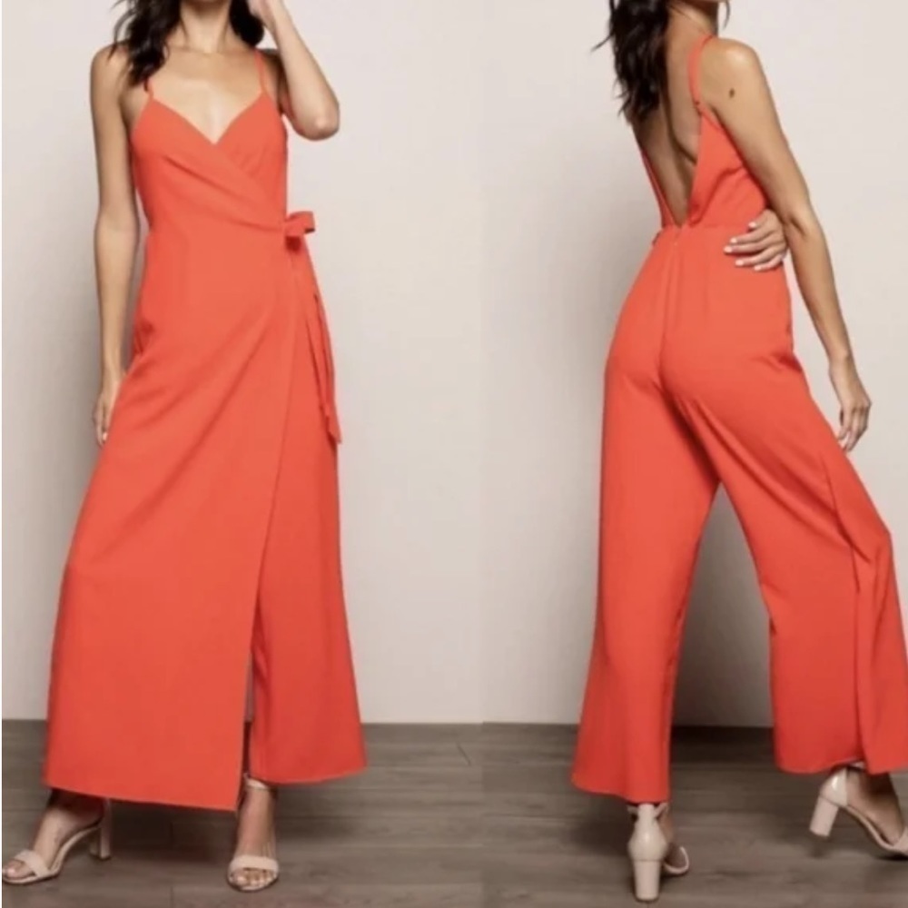 Show Me Your Mumu Daria Wide Leg Wrap Jumpsuit Bellini Red XS Q
